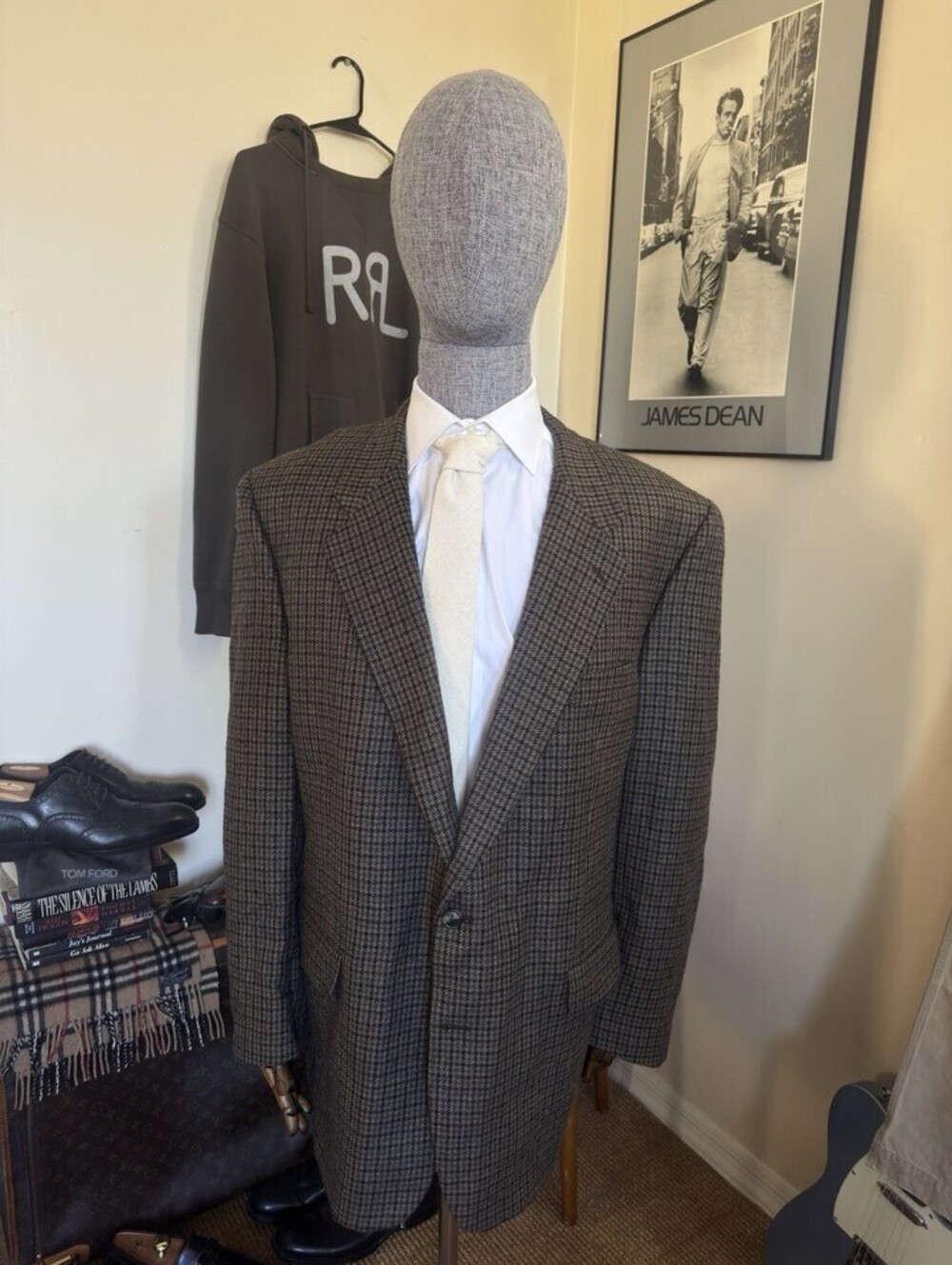 Burberry 90's Vintage Thick Wool Houndstooth Sport Coat 52R